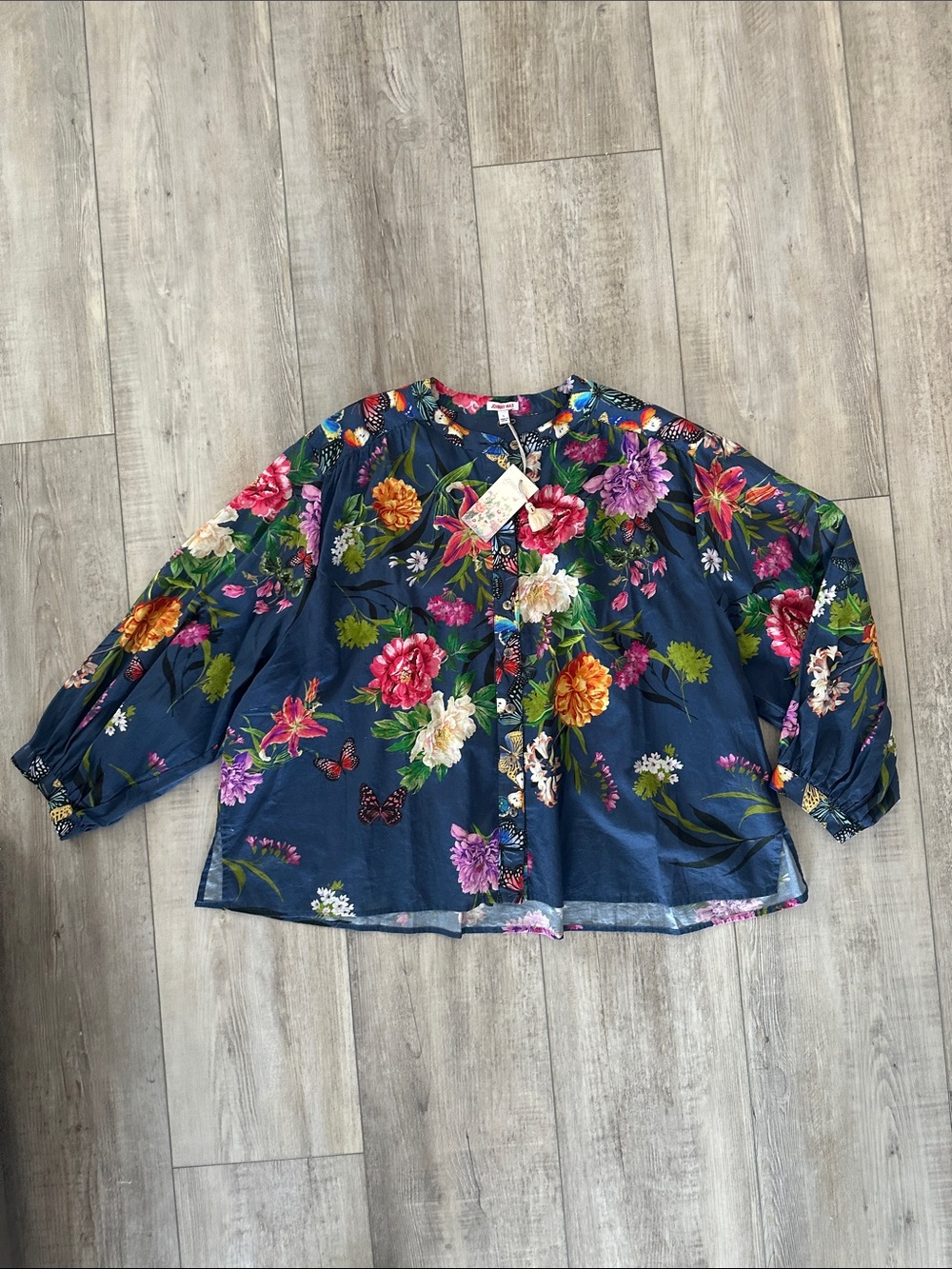Johnny Was Girls Navy Floral Button-Up Blouse